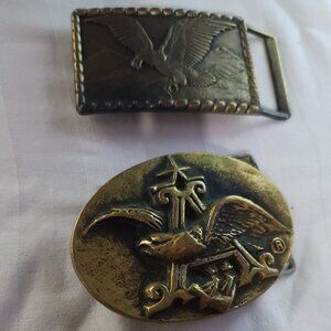 Two Brass Eagle belt buckles